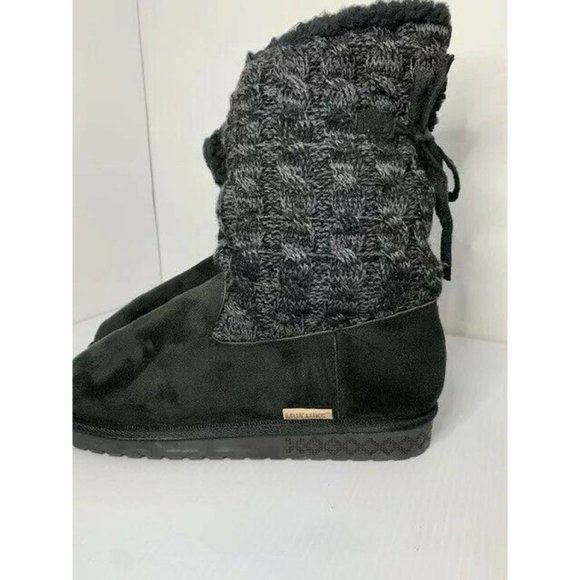 Womens Black MUK LUKS Cable Knit Faux Shearling Fold Over Boots Size 10 - Picture 4 of 6